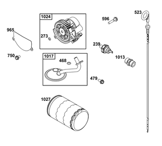 Lubrication Group Diagram and Parts List for 541477-0136-J1 400000 - 699999 Briggs and Stratton Engine